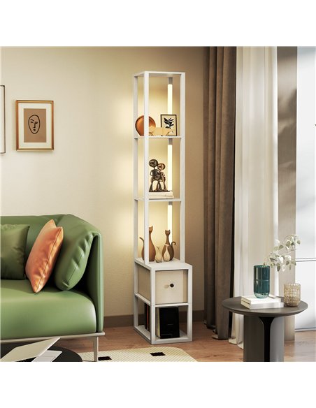 HOMCOM Floor Lamp with Shelves, LED Column Modern Standing Lamp with Fabric Drawer, Adjustable Brightness, Foot Switch for Livin - pic 170229 | FastDaddyshop