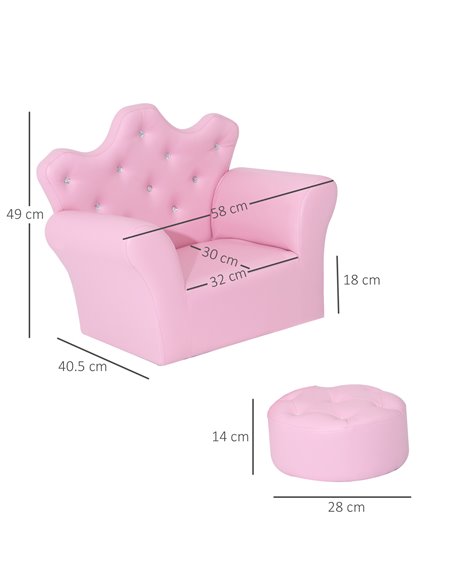 Homcom Kids PU Leather Two-Piece Chair and Footstool Set, Pink - pic 17023 | FastDaddyshop