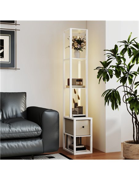 HOMCOM Floor Lamp with Shelves, LED Column Modern Standing Lamp with Fabric Drawer, Adjustable Brightness, Foot Switch for Livin - pic 170230 | FastDaddyshop