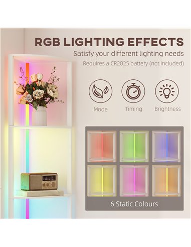 HOMCOM RGB LED Floor Lamp with Shelves, 5-Tier Dimmable Standing Lamp with Adjustable Brightness and Remote Control, Modern Corn