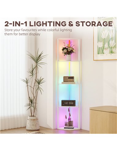 HOMCOM RGB LED Floor Lamp with Shelves, 5-Tier Dimmable Standing Lamp with Adjustable Brightness and Remote Control, Modern Corn