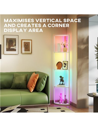 HOMCOM RGB LED Floor Lamp with Shelves, 5-Tier Dimmable Standing Lamp with Adjustable Brightness and Remote Control, Modern Corn