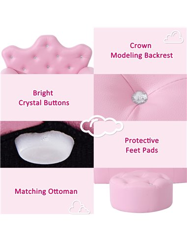 Homcom Kids PU Leather Two-Piece Chair and Footstool Set, Pink
