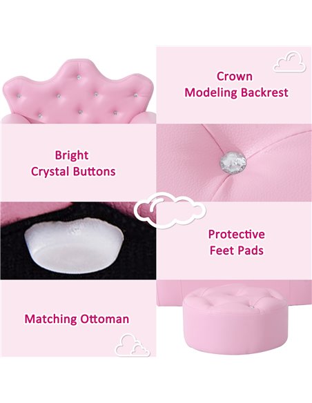 Homcom Kids PU Leather Two-Piece Chair and Footstool Set, Pink - pic 17024 | FastDaddyshop