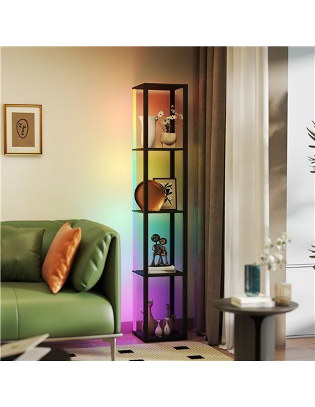 HOMCOM RGB LED Floor Lamp with Shelves, Modern Dimmable Standing Lamp with Remote Control, Adjustable Brightness & Speed for Liv - pic 170242 | FastDaddyshop