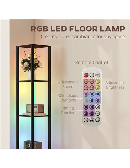 HOMCOM RGB LED Floor Lamp with Shelves, Modern Dimmable Standing Lamp with Remote Control, Adjustable Brightness & Speed for Liv - pic 170244 | FastDaddyshop