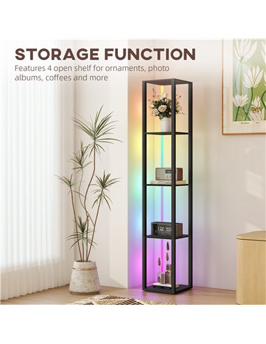 HOMCOM RGB LED Floor Lamp with Shelves, Modern Dimmable Standing Lamp with Remote Control, Adjustable Brightness & Speed for Liv