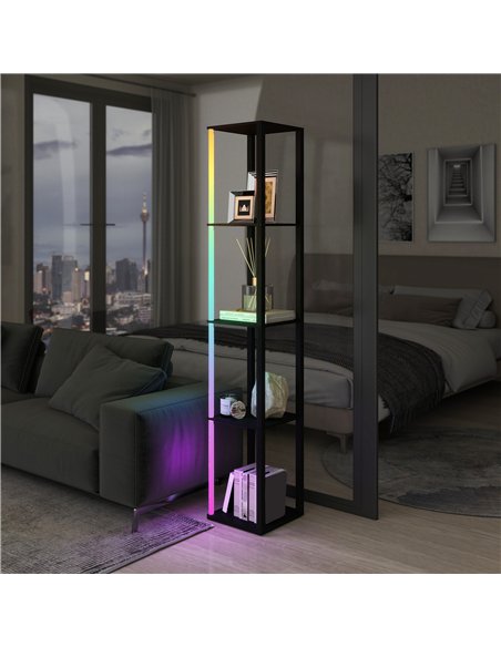 HOMCOM RGB LED Floor Lamp with Shelves, Modern Dimmable Standing Lamp with Remote Control, Adjustable Brightness & Speed for Liv - pic 170249 | FastDaddyshop