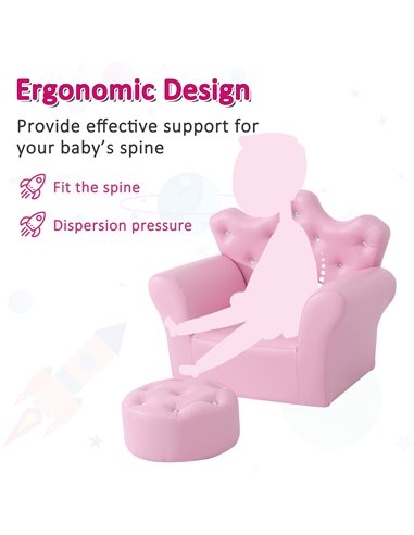 Homcom Kids PU Leather Two-Piece Chair and Footstool Set, Pink