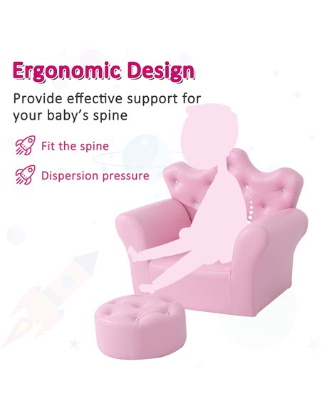 Homcom Kids PU Leather Two-Piece Chair and Footstool Set, Pink - pic 17025 | FastDaddyshop