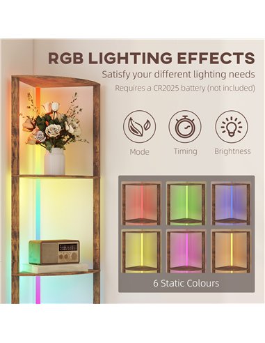HOMCOM RGB LED Floor Lamp with Shelves, 5-Tier Dimmable Standing Lamp with Adjustable Brightness and Remote Control, Modern Corn