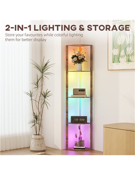 HOMCOM RGB LED Floor Lamp with Shelves, 5-Tier Dimmable Standing Lamp with Adjustable Brightness and Remote Control, Modern Corn - pic 170254 | FastDaddyshop