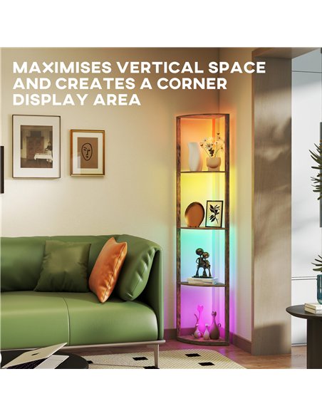 HOMCOM RGB LED Floor Lamp with Shelves, 5-Tier Dimmable Standing Lamp with Adjustable Brightness and Remote Control, Modern Corn - pic 170255 | FastDaddyshop