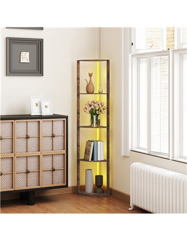 HOMCOM RGB LED Floor Lamp with Shelves, 5-Tier Dimmable Standing Lamp with Adjustable Brightness and Remote Control, Modern Corn