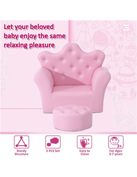 Homcom Kids PU Leather Two-Piece Chair and Footstool Set, Pink - pic 17026 | FastDaddyshop
