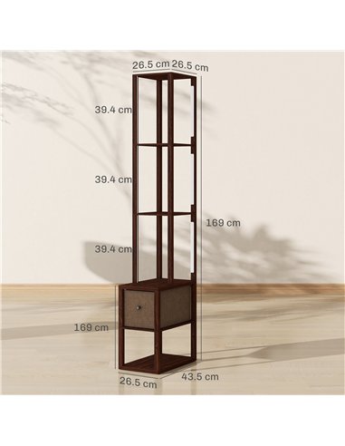 HOMCOM Floor Lamp with Shelves, LED Column Modern Standing Lamp with Fabric Drawer, Adjustable Brightness, Foot Switch for Livin