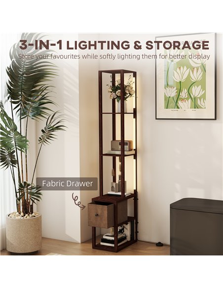 HOMCOM Floor Lamp with Shelves, LED Column Modern Standing Lamp with Fabric Drawer, Adjustable Brightness, Foot Switch for Livin - pic 170262 | FastDaddyshop