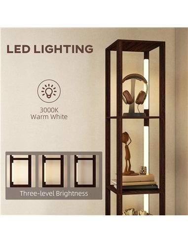 HOMCOM Floor Lamp with Shelves, LED Column Modern Standing Lamp with Fabric Drawer, Adjustable Brightness, Foot Switch for Livin
