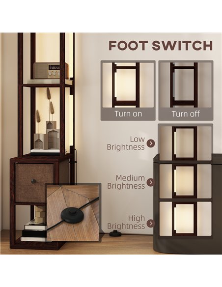 HOMCOM Floor Lamp with Shelves, LED Column Modern Standing Lamp with Fabric Drawer, Adjustable Brightness, Foot Switch for Livin - pic 170264 | FastDaddyshop