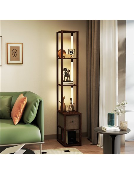 HOMCOM Floor Lamp with Shelves, LED Column Modern Standing Lamp with Fabric Drawer, Adjustable Brightness, Foot Switch for Livin - pic 170265 | FastDaddyshop