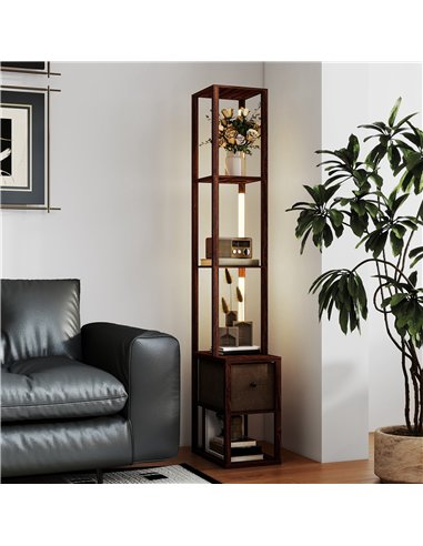 HOMCOM Floor Lamp with Shelves, LED Column Modern Standing Lamp with Fabric Drawer, Adjustable Brightness, Foot Switch for Livin