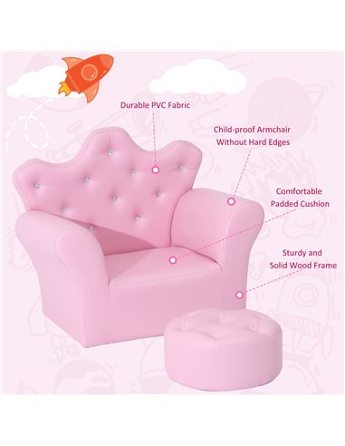 Homcom Kids PU Leather Two-Piece Chair and Footstool Set, Pink