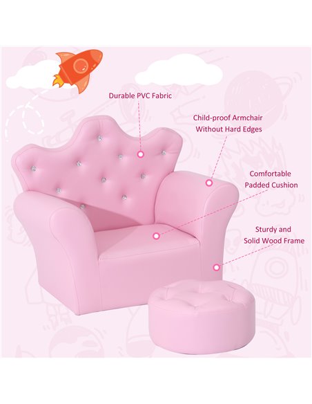 Homcom Kids PU Leather Two-Piece Chair and Footstool Set, Pink - pic 17027 | FastDaddyshop