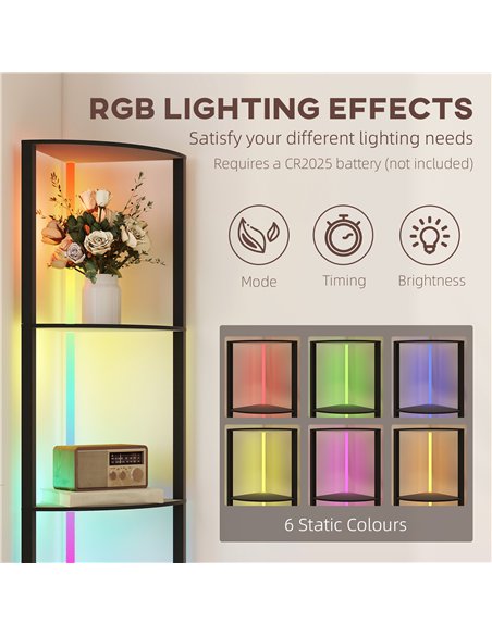 HOMCOM RGB LED Floor Lamp with Shelves, 5-Tier Dimmable Standing Lamp with Adjustable Brightness and Remote Control, Modern Corn - pic 170271 | FastDaddyshop