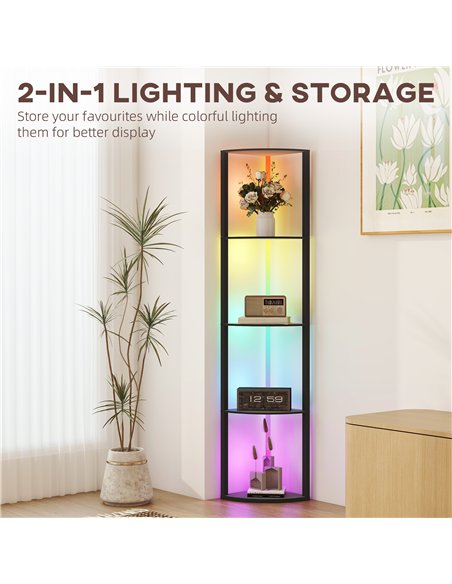 HOMCOM RGB LED Floor Lamp with Shelves, 5-Tier Dimmable Standing Lamp with Adjustable Brightness and Remote Control, Modern Corn - pic 170272 | FastDaddyshop