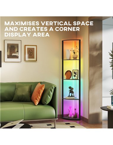 HOMCOM RGB LED Floor Lamp with Shelves, 5-Tier Dimmable Standing Lamp with Adjustable Brightness and Remote Control, Modern Corn