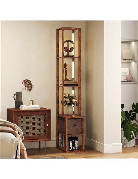 HOMCOM Floor Lamp with Shelves, LED Column Modern Standing Lamp with Fabric Drawer, Adjustable Brightness, Foot Switch for Livin - pic 170278 | FastDaddyshop