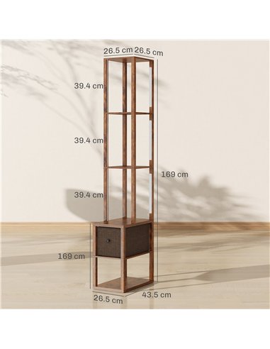 HOMCOM Floor Lamp with Shelves, LED Column Modern Standing Lamp with Fabric Drawer, Adjustable Brightness, Foot Switch for Livin