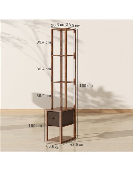 HOMCOM Floor Lamp with Shelves, LED Column Modern Standing Lamp with Fabric Drawer, Adjustable Brightness, Foot Switch for Livin - pic 170279 | FastDaddyshop