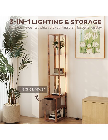 HOMCOM Floor Lamp with Shelves, LED Column Modern Standing Lamp with Fabric Drawer, Adjustable Brightness, Foot Switch for Livin - pic 170280 | FastDaddyshop
