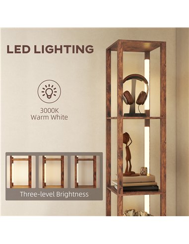 HOMCOM Floor Lamp with Shelves, LED Column Modern Standing Lamp with Fabric Drawer, Adjustable Brightness, Foot Switch for Livin