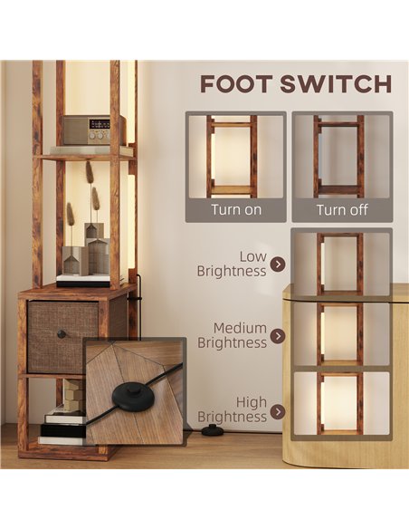 HOMCOM Floor Lamp with Shelves, LED Column Modern Standing Lamp with Fabric Drawer, Adjustable Brightness, Foot Switch for Livin - pic 170282 | FastDaddyshop