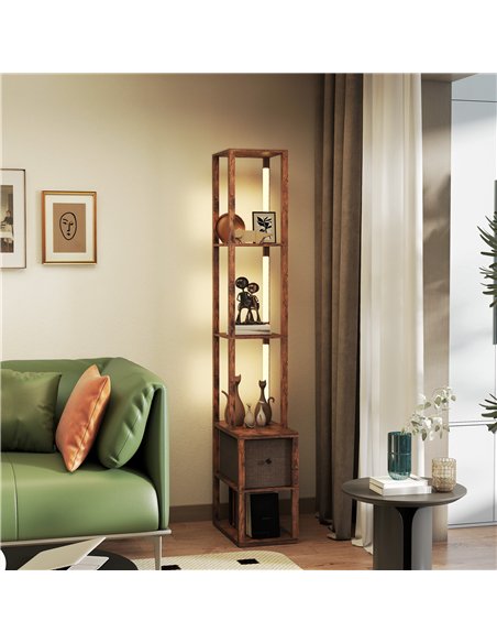 HOMCOM Floor Lamp with Shelves, LED Column Modern Standing Lamp with Fabric Drawer, Adjustable Brightness, Foot Switch for Livin - pic 170283 | FastDaddyshop