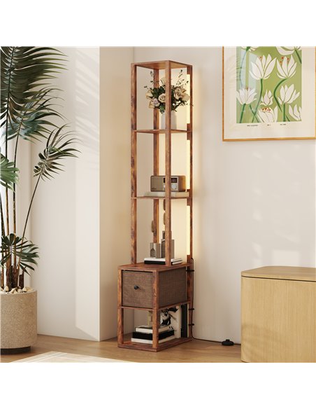 HOMCOM Floor Lamp with Shelves, LED Column Modern Standing Lamp with Fabric Drawer, Adjustable Brightness, Foot Switch for Livin - pic 170284 | FastDaddyshop