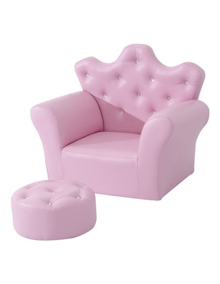 Homcom Kids PU Leather Two-Piece Chair and Footstool Set, Pink - pic 17029 | FastDaddyshop