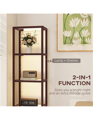 HOMCOM Four-Shelf Floor Lamp - Dark Brown
