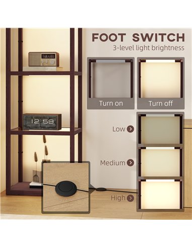 HOMCOM Four-Shelf Floor Lamp - Dark Brown