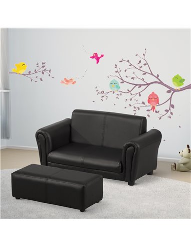 Homcom Kids Twin Sofa, 2 Seater Toddler Armchair with Footstool, Black