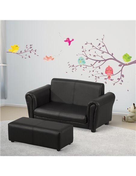 Homcom Kids Twin Sofa, 2 Seater Toddler Armchair with Footstool, Black - pic 17030 | FastDaddyshop