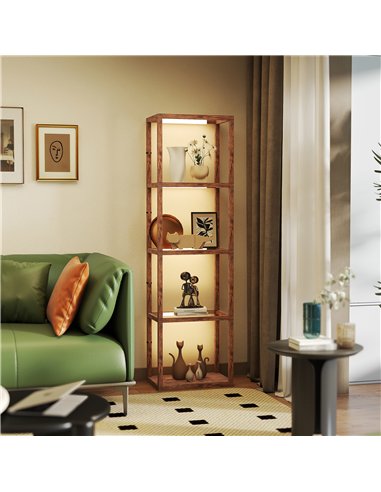HOMCOM Four-Shelf Floor Lamp - Rustic Brown