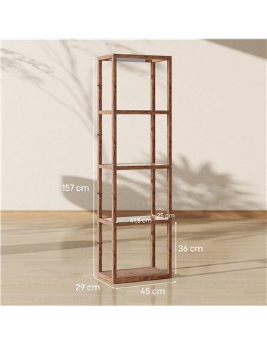 HOMCOM Four-Shelf Floor Lamp - Rustic Brown
