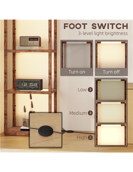 HOMCOM Four-Shelf Floor Lamp - Rustic Brown - pic 170308 | FastDaddyshop