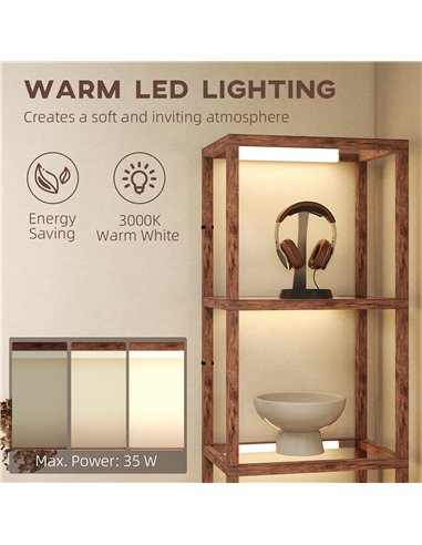 HOMCOM Four-Shelf Floor Lamp - Rustic Brown