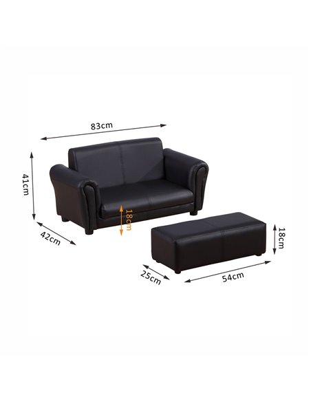 Homcom Kids Twin Sofa, 2 Seater Toddler Armchair with Footstool, Black - pic 17031 | FastDaddyshop