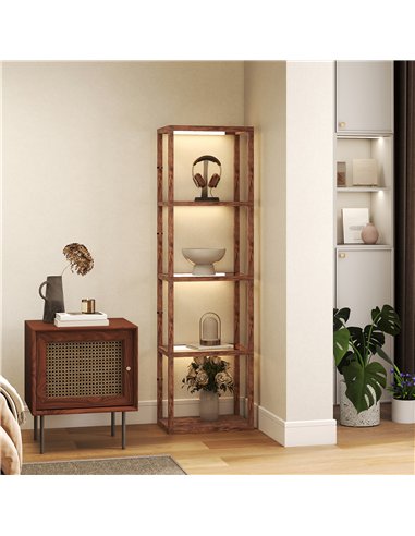 HOMCOM Four-Shelf Floor Lamp - Rustic Brown