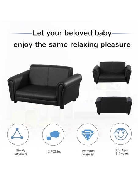 Homcom Kids Twin Sofa, 2 Seater Toddler Armchair with Footstool, Black - pic 17032 | FastDaddyshop